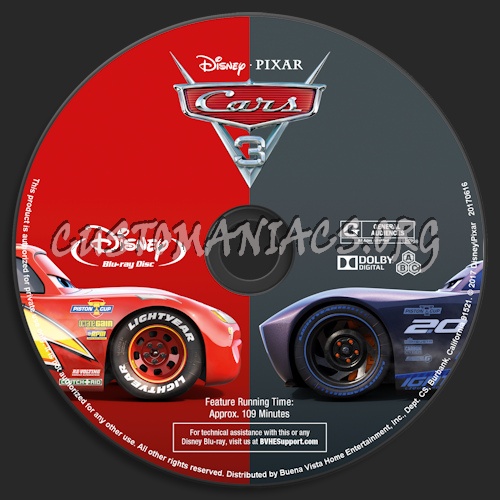 Cars 3 (Blu-ray + 3D) blu-ray label