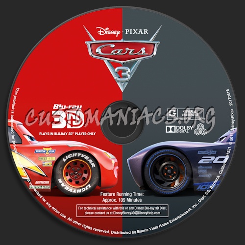 Cars 3 (Blu-ray + 3D) blu-ray label