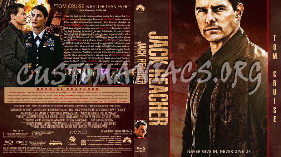 Jack Reacher Never Go Back blu-ray cover