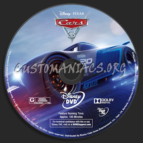 Cars 3 dvd label