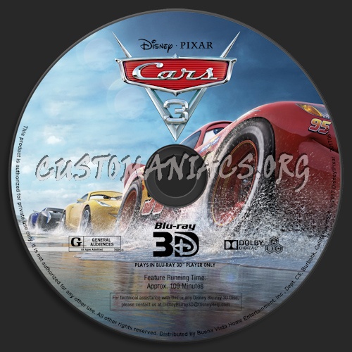 Cars 3 (Blu-ray + 3D) blu-ray label