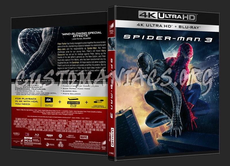 Spider-Man 3 (4K) blu-ray cover - DVD Covers & Labels by Customaniacs, id:  249832 free download highres blu-ray cover