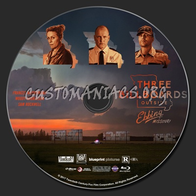 Three Billboards Outside Ebbing Missouri blu-ray label