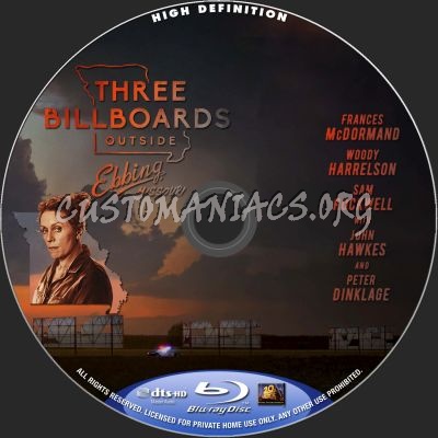 Three Billboard Outside Ebbing blu-ray label