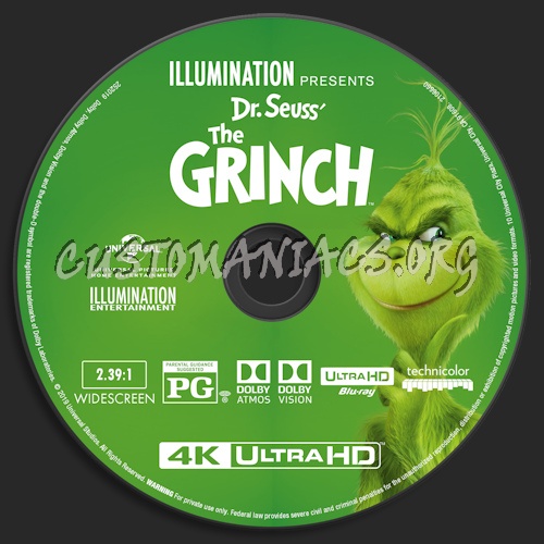 The Grinch (2018) Blu-ray + 3D & 4k blu-ray label blu-ray label