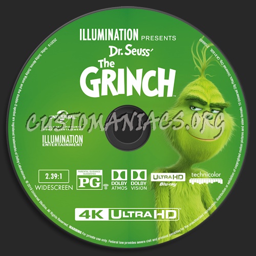 The Grinch (2018) Blu-ray + 3D & 4k blu-ray label blu-ray label
