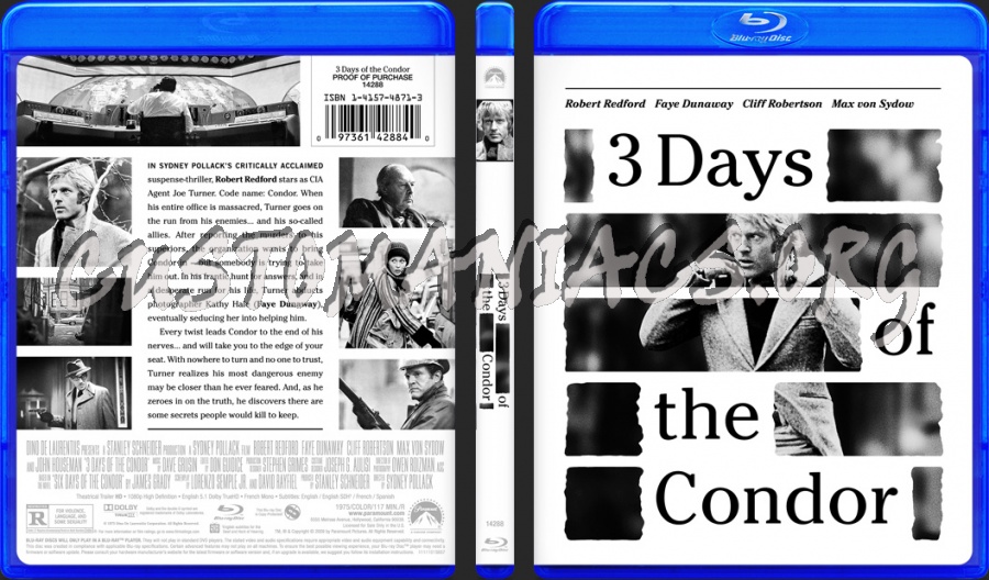 Three Days of the Condor (1975) blu-ray cover