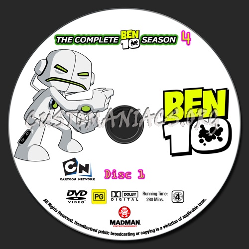 Ben 10 Seasons 1 - 4 dvd label